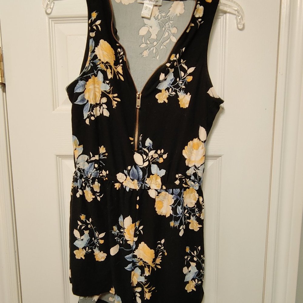 Urban Heritage one piece shorts / top. Black with floral design size petite
